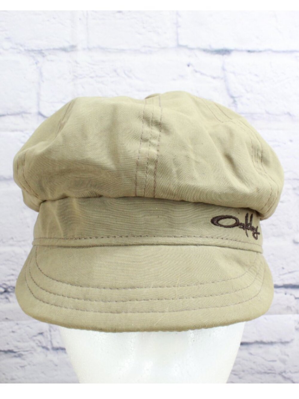 Oakley Khaki Newsboy Cap Baker Boy Cadet Hat Adjustable Back Tie One Size